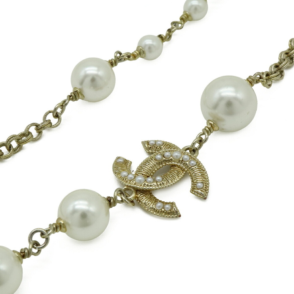CHANEL Coco Mark Faux Pearl Necklace Pendant GP Gold Ivory C21V - Picture 3 of 8